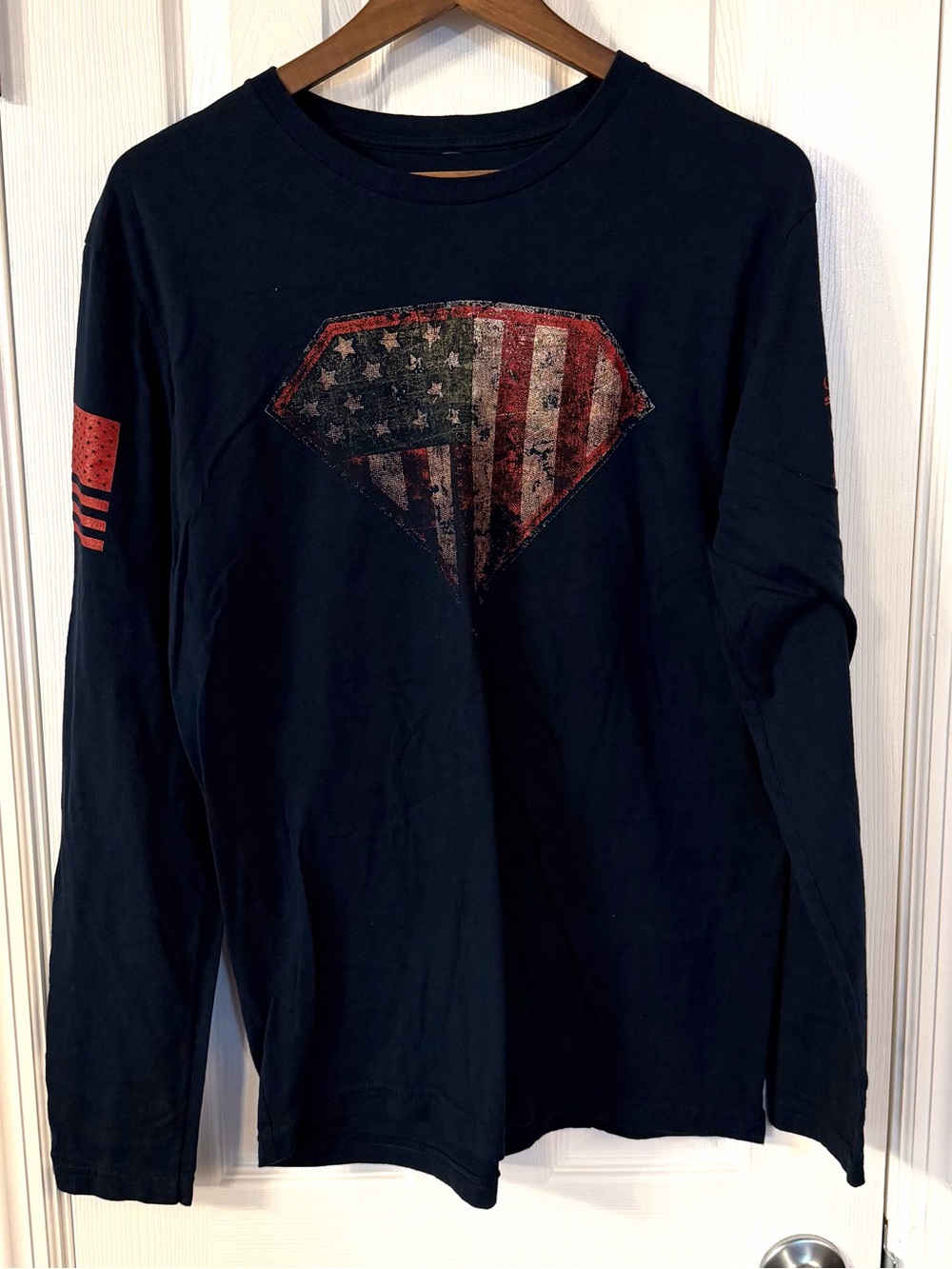 Grunt Style Large Navy Patriotic American Flag Long Sleeve Graphic Shirt